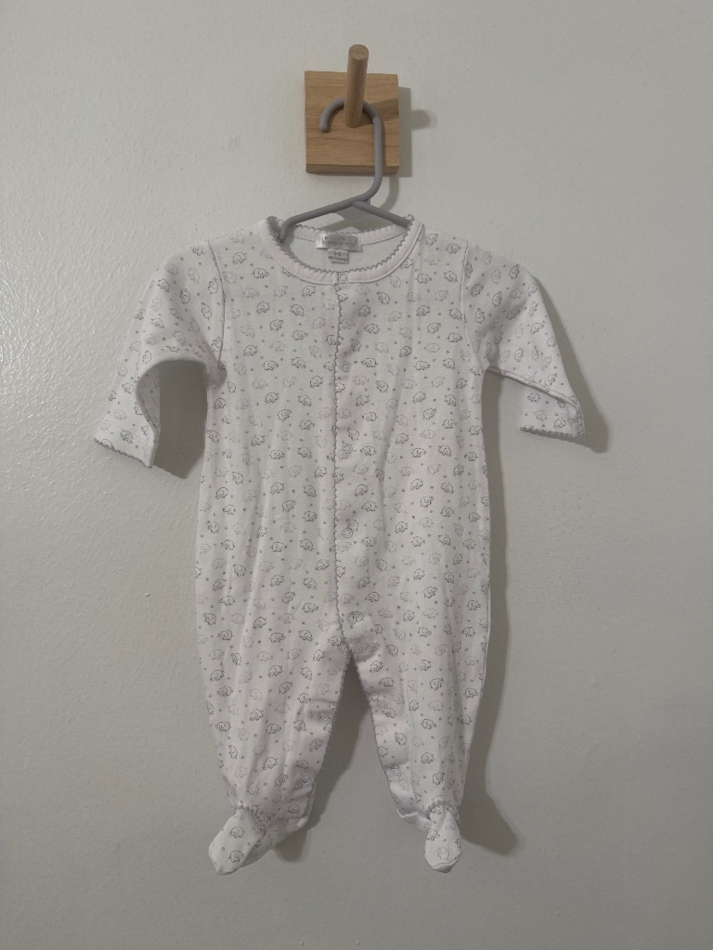 Kissy Kissy White Elephant Print 3-6 Month Footie Pajamas